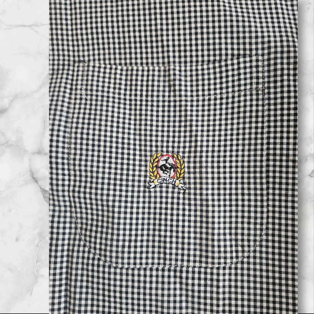 Vtg Cinch Patchwork Gingham Button Down Shirt Men… - image 3